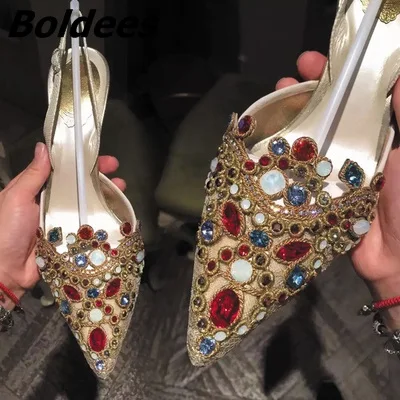 

Boldees Chic Women Rhinestone Back Strap Sandals Sexy Pointed Toe High Heel Pumps Sweet Luxury Wedding High Heel Dress Shoes