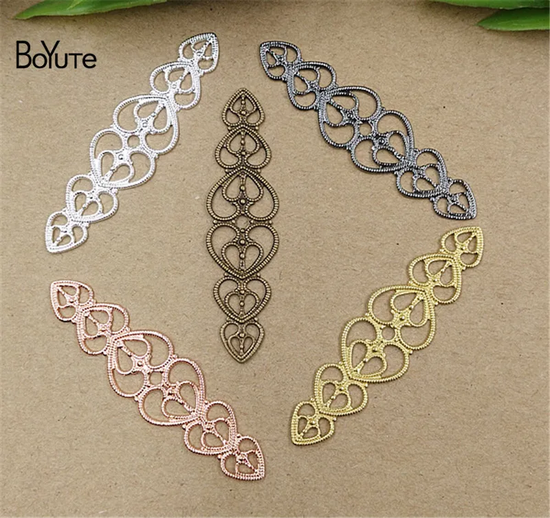 

BoYuTe 50Pcs 15*57MM Metal Copper Heart Filigree Stamping Plate Bridal Hair Accessories Diy Jewelry Materials