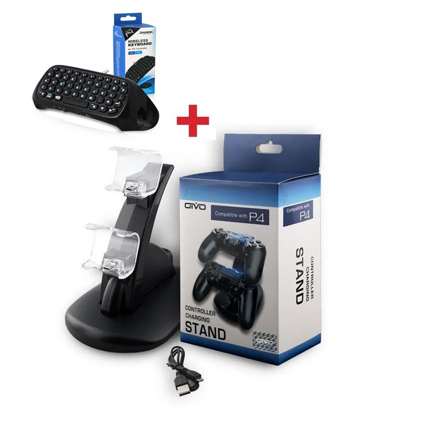 

Dual USB Charge Dock Stand+Mini Wireless Chatpad Message Keyboard for Sony Play station 4 PS4 Controller