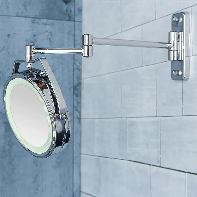 Chuveiro do Banheiro de Barbear Fixado na Parede com Luz Polegada Espelhos Dupla Face Led Iluminado Lupa 7x Maquiagem Cosméticos Espelho 6 13 Espelhos para maquiagem