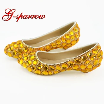 

1 Inches Low Heel Wedding Shoes Spike Heels Gold Rhinestone Bridal Dress Shoes Dancing Ball Shoes Mother of Bride Shoe Plus Size