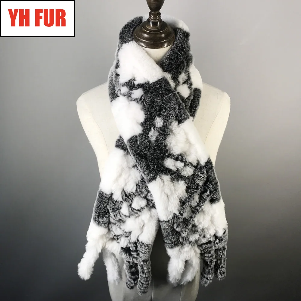 

New Lady Real Rex Rabbit Fur Scarf Women Winter Warm Knitted Rex Rabbit Fur Muffler Natural Fashion Real Rex Rabbit Fur Scarves