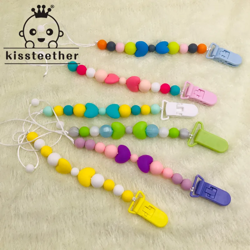 

1PC Baby Pacifier Color Series Clip Dummy Clip Silicone Beads Chain Non-toxic Infant Soother Nipple Strap Baby Teether