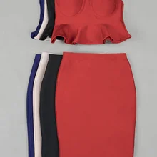 Красные, белые, бежевые, синие бандажные Сексуальные Коктейльные Вечерние платья без рукавов на коленях оптом и в розницу+ костюм