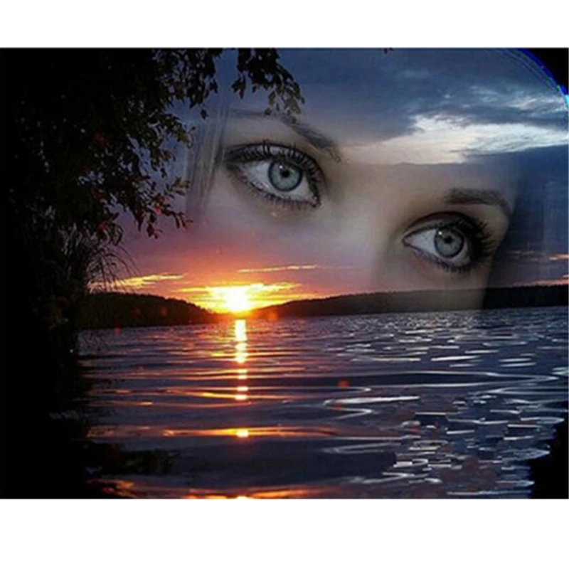 

5D DIY Diamond Mosaic Sale Landscape Coast Sunset Woman Beautiful Eyes Diamond Embroidery Rhinestone Painting Cross Stitch Craft