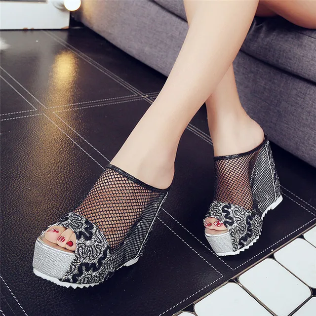 Super High Women Flip Flops Hollow Wedge Sandals Sexy High Heel Shoes Ladies Party Beach Summer Sandals Plus Size sapato zapatos
