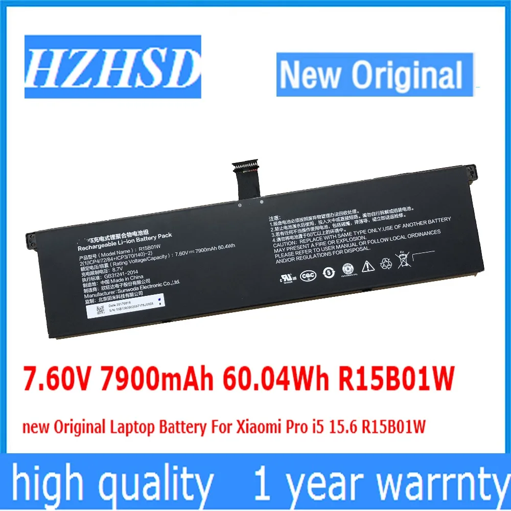  7.60V 7900mAh 60.04Wh R15B01W new Original Laptop Battery For Xiaomi Pro i5 15.6 R15B01W