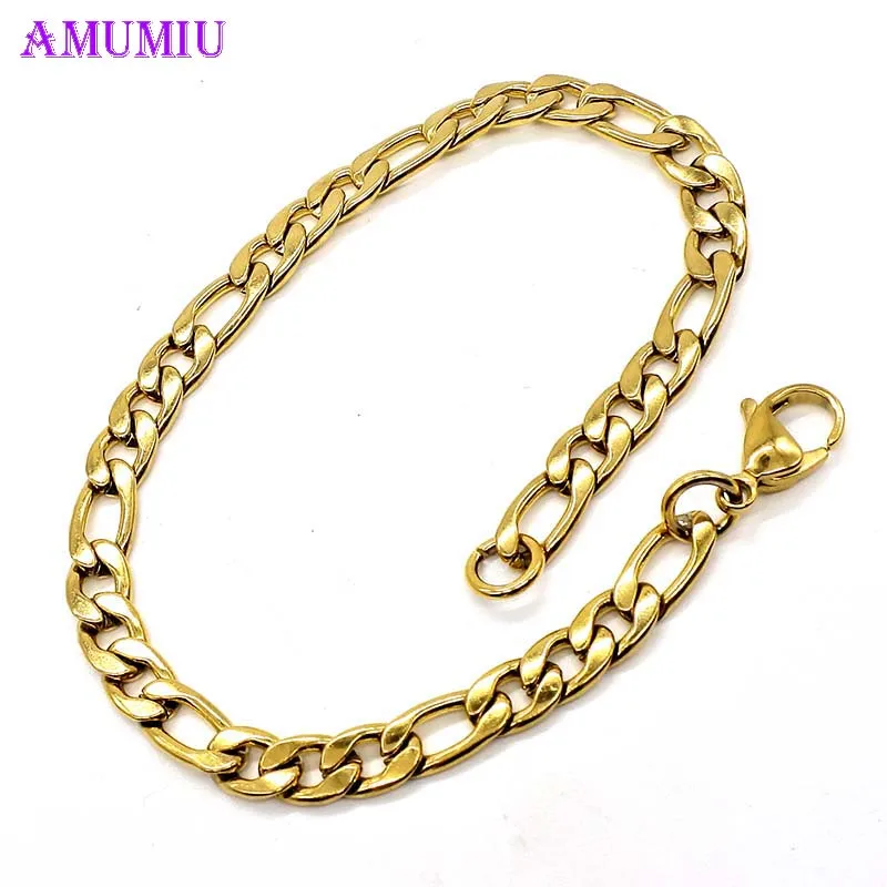 AMUMIU Jewelry Men Bracelet Cuban links & chains Stainless Steel Bracelet for Bangle Male Accessory Wholesale B004 Fashion Jewelry