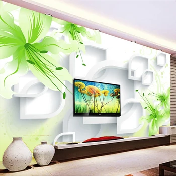 

Custom 3D Photo Wallpaper Romantic Green Lily Flower Modern Simple Living Room TV Background Wall Mural Wall Papers Home Decor