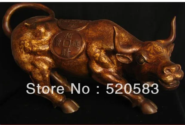 

24"Old Chinese Gilt Purple Bronze Wealth Buffalo Statue