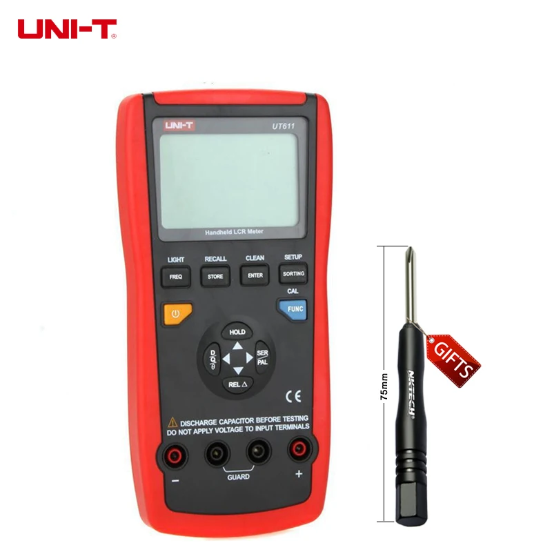 

Portable Handheld UT611 LCR Meter 10KHz Inductance Capacitance Resistance L C R DCR Q D Theta ESR Tester UNI-T