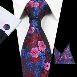 2018 Цветочные Для мужчин с галстуком комплект жаккардовые Шелковый Галстук платок Запонки 7 см классические галстуки для Для мужчин
