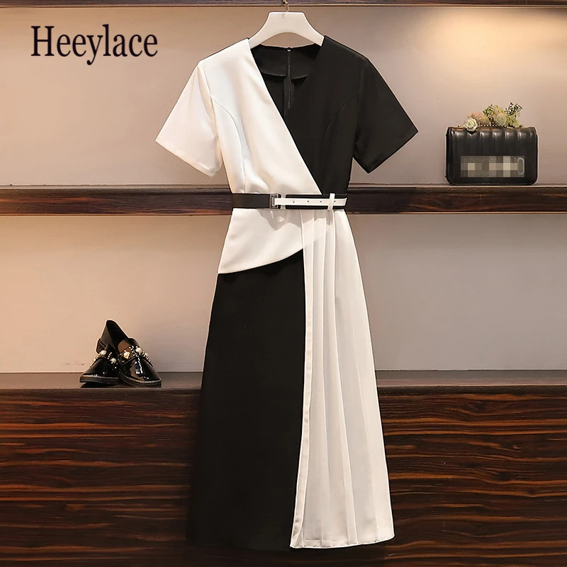 

Plus Size 2019 Women Elegant Fashion Office Lady Work Wear Stylish Party Dress Two Tone Metallic Button Midi Bodycon Dress 5XL