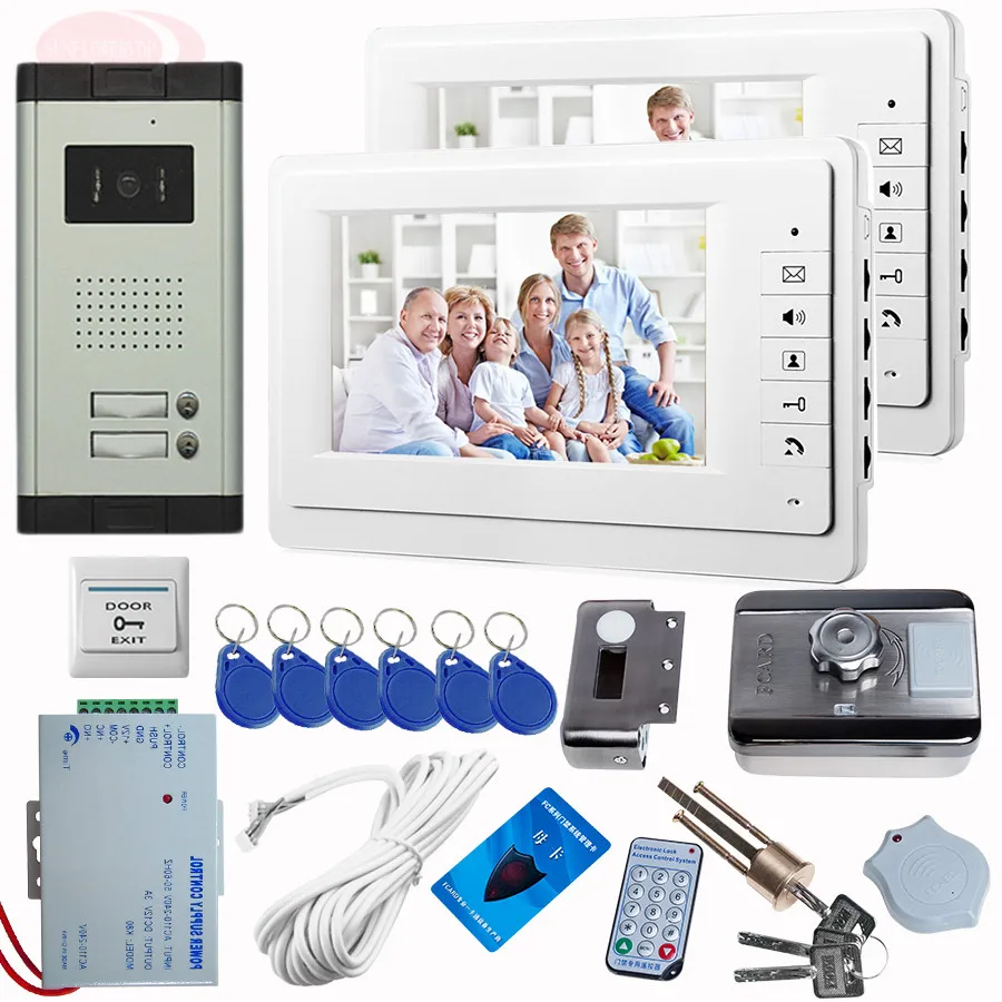 SUNFLOWERVDP домофон + Rfid разблокировка электронный замок видео дверь 2 монитора кнопки