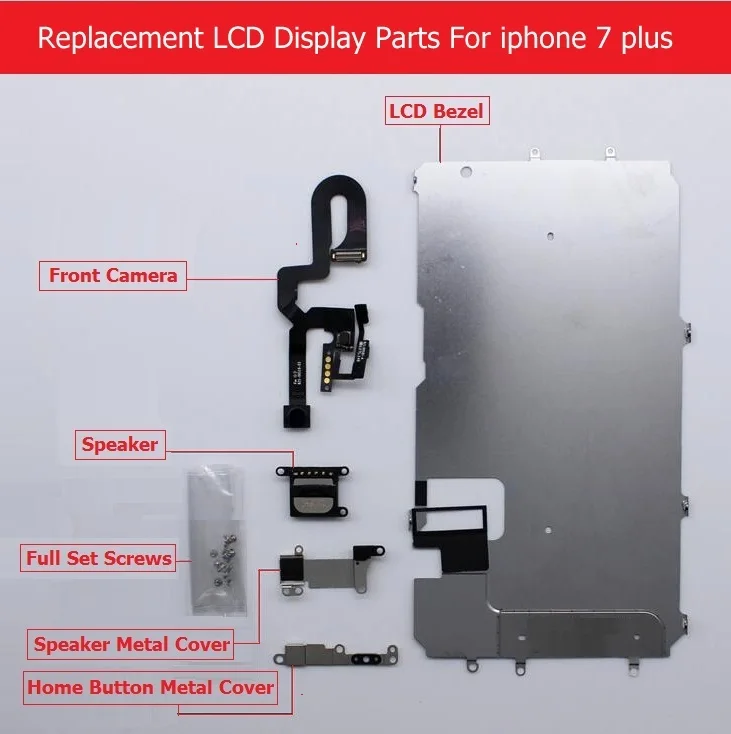 Полный набор деталей для Apple iPhone 7 7 plus ЖК-дисплей металлический ободок/Фронтальная камера/динамик/Кнопка home гибкий кабель/винт/кронштейн