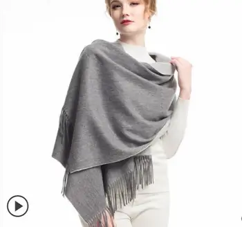 

Pashmina Scarf Luxury Cashmere Wool Scarf Woman Long Scarfs Gray White Double sides High Quality Natural Fabric Free Shipping