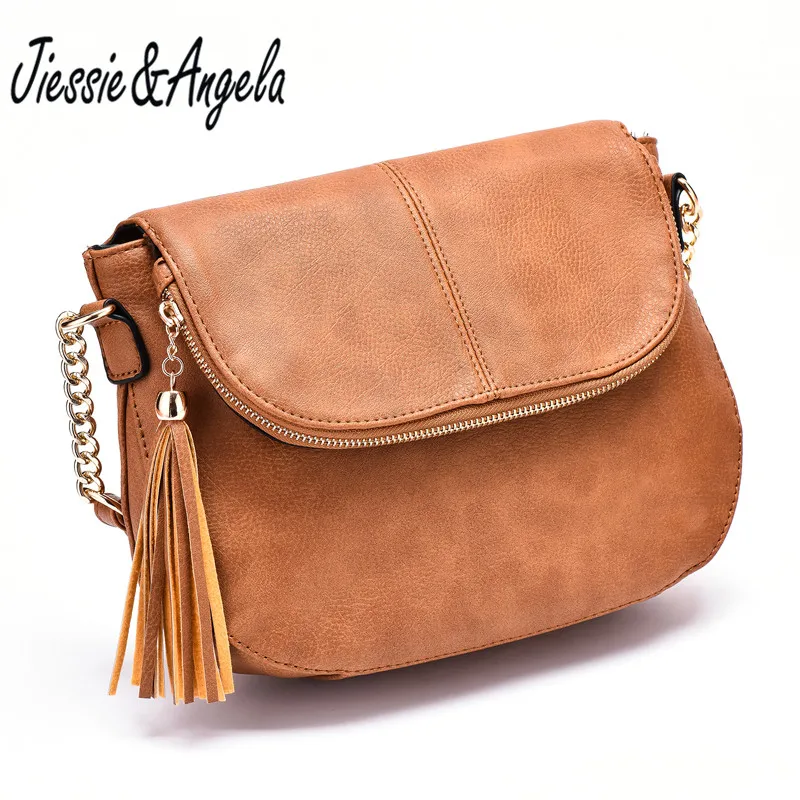 Kopen Jiessie amp; Angela Nieuwe Beroemde Merk Vrouwen Tas Lederen Mode dame Draagtas Kwastje Handtas Voor Meisjes Vintage Schouder Purse