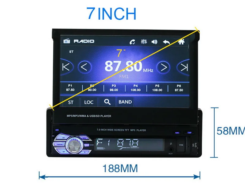 Выдвижной " 1 DIN gps Bluetooth навигация Авторадио автомобильное радио USB/AUX/SD стерео Aux-In MirrorLink Mp5 плеер для Android 8,1