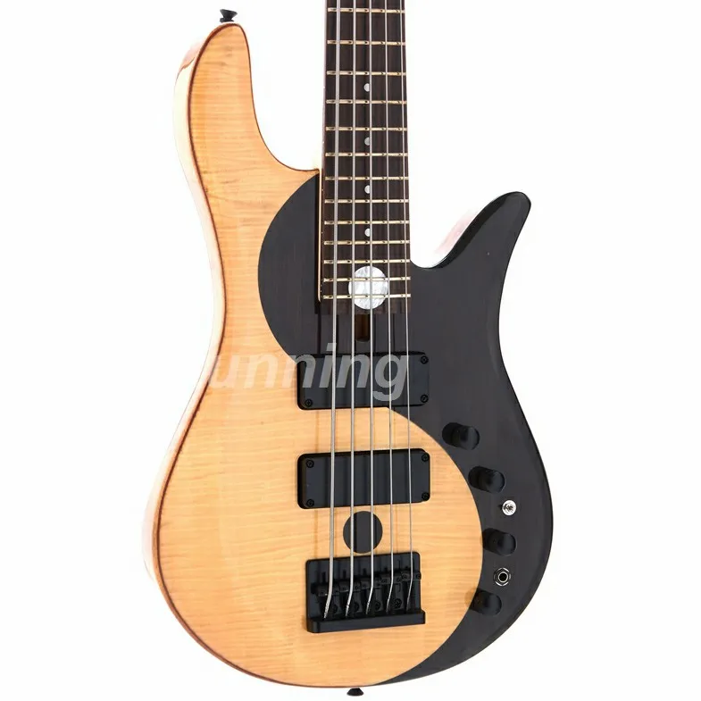 

YINYANG 5 Strings Electric Bass Guitar Flamed Maple Top Veneer Rosewood Top 2 Humbuckers Pickups Rosewood Fingerboard