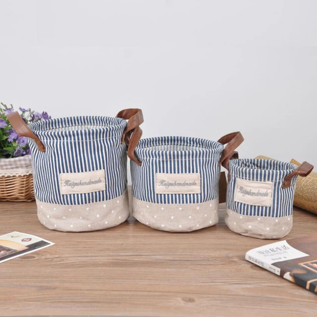 Cute Small Blue Stripe Waterproof Clothes Laundry Basket Hamper Cute Small Blue Stripe Waterproof Clothes Laundry Basket Hamper Foldable Cotton Linen Sundries Toys Cosmetic