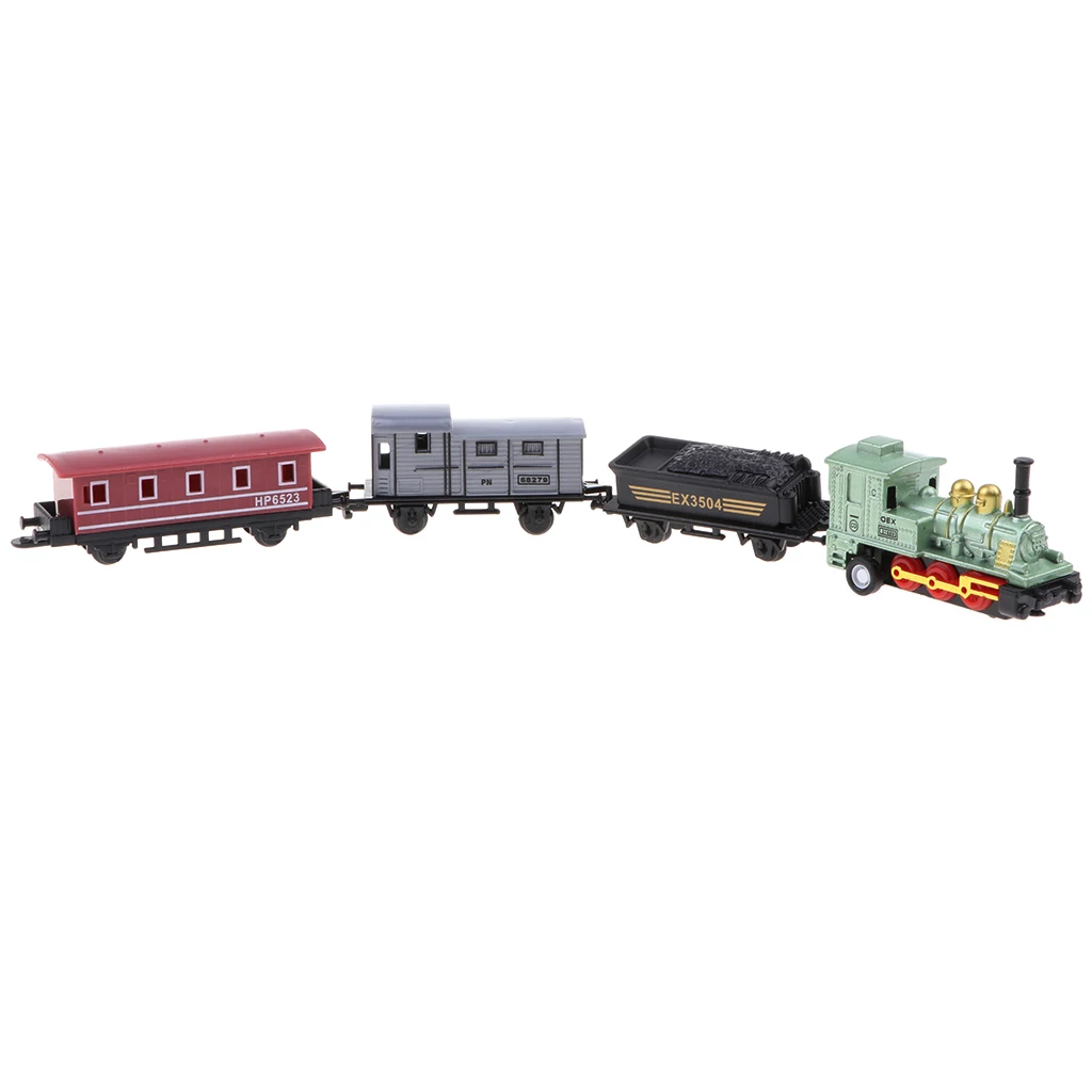 Green Mini Alloy Diecast Retro Steam Train Pull Back Car Toy Set for Kids Boys, Party Favors