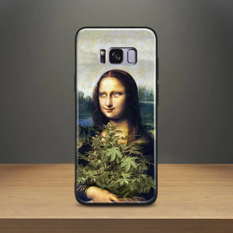 

Mona lisa Cannabis leaf Kuso Spoof Pattern coque Soft Silicone Phone Case Shell Cover For Samsung S7 Edge S8 S9 Plus Note 8 9