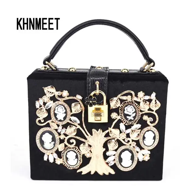 Fashion Black Velvet Women Handbags Gold Money Tree White Flower Box Flap Shoulder Bag With Strap Las Mini Tote In Bags From Luggage Fashion Black Velvet Women Handbags Gold Money Tree White Flower Box Flap Shoulder Bag With Strap