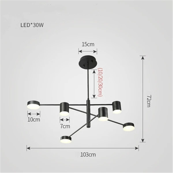 Современная простая люстра в скандинавском стиле, роскошная вращающаяся художественная Люстра для гостиной, люстры в стиле промышленного ветра, столовая, спальня, светодиодная люстра - Цвет абажура: Black 6 hedas  100cm
