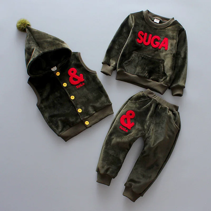 

winter boys clothing sets thick warm clothes suit for baby girls hooded vest t shirt pants 3pcs sport suit children boys clothes