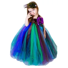 Праздничное платье для маленьких девочек Павлин смешать Цвет конструкции бальное платье ручной работы модные Обувь для девочек платье-пачка для фотосессии на день рождения