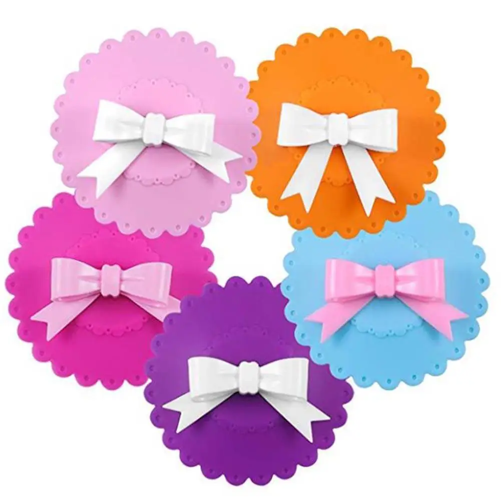 

AsyPets Reuseable Cup Lid with Lovely Bowknot Round Shape Sealing Silicone Cup Cover Decoration