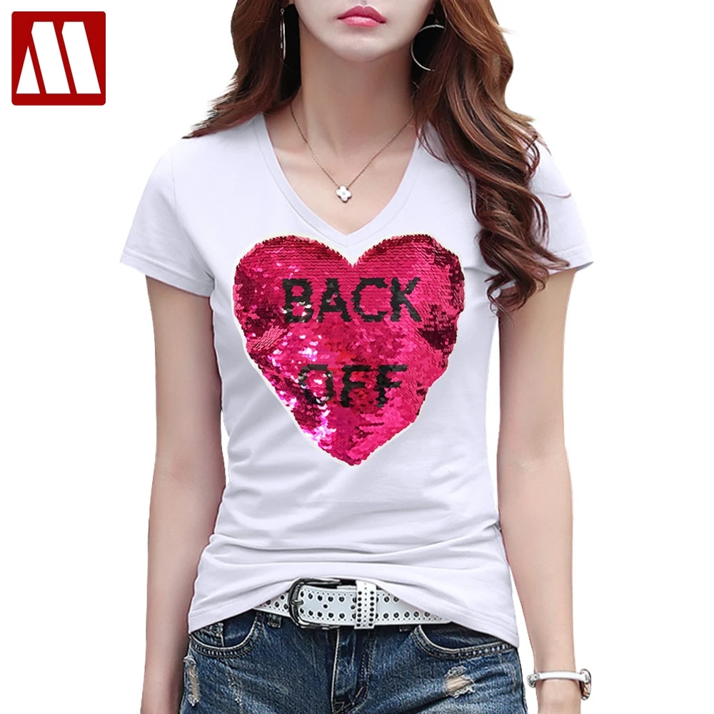 

Creative Girls Graffiti Reversible Sequins Letters T shirts magical color changing sequins Tees T-shirt Women Discoloration Tops