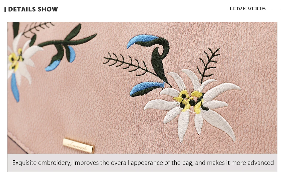 Женская сумка через плечо LOVEVOOK, наплечная сумка на молнии с цветочной вышивкой, не большая сумка с откидной заслонкой для весны и лета, из искусственной кожи