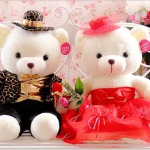 Около 40 см медведи черные леопардовые костюмы и красная роза цветы Weddding платье игрушки медведи, свадебный подарок T6755