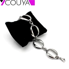 Женские Классические серебряные массивные браслеты модные Европейский стиль нержавеющая сталь овальные звенья цепи браслеты регулируемая длина