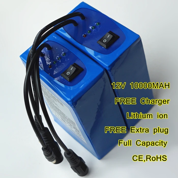 12V 10000MAH LiPo Rechargeable Power Source 3AH Lithium ion Batteries Pack with Free Charger and