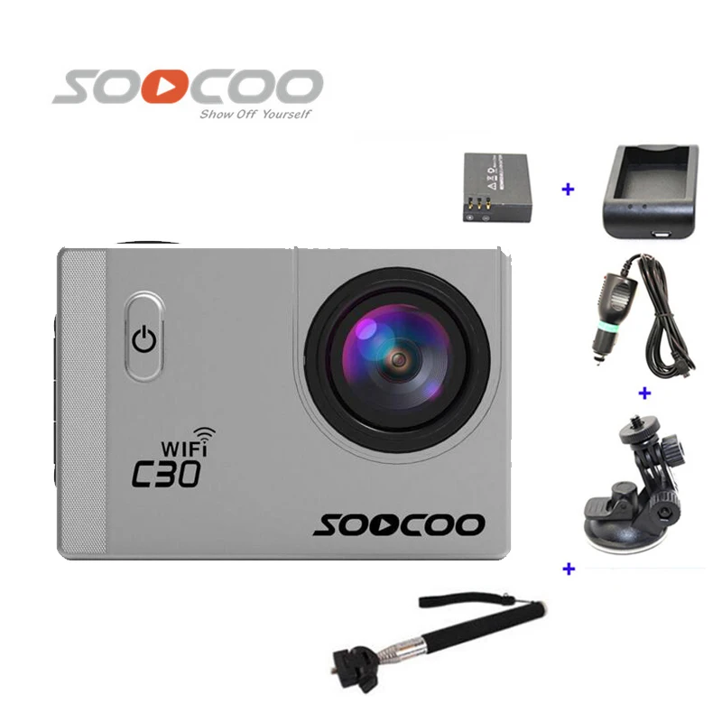 SOOCOO C30 Wi-Fi 2 K Full HD спортивная Экшн-камера Камера+ 1 дополнительная Батарея+ Батарея Зарядное устройство+ монопод+ автомобиля Зарядное устройство+ держатель