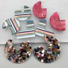 UJBOX зимние цветные полосатые Акриловые серьги из ацетата и смолы, Женские Геометрические полукруглые серьги-гвоздики