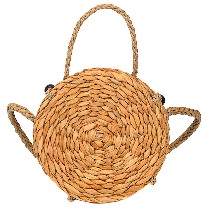 

FGGS-Women Woven Hand-Held Round Paper Rope Bag Handmade Small Fresh Straw Bag Messenger Summer Beach Bag