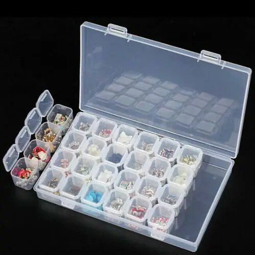 

28 Compartment Plastic Storage Box Jewellery Earring Beads Case Container