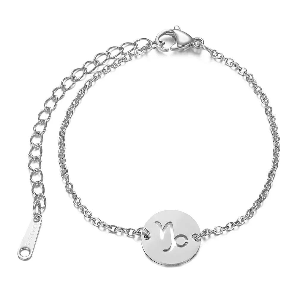 12 Constellation Zodiac Charm Bracelet for Women Female Stainless Steel High Polish Charms Bracelets