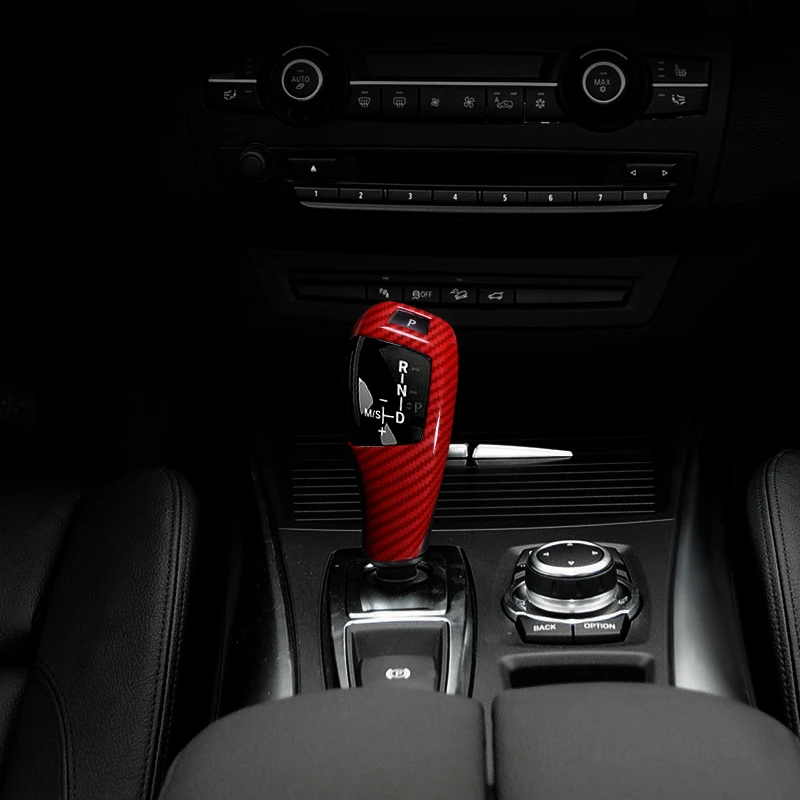 For BMW E60 2004-2007 ABS Red Carbon Fiber Interior Gear Shift knob Cover Trim