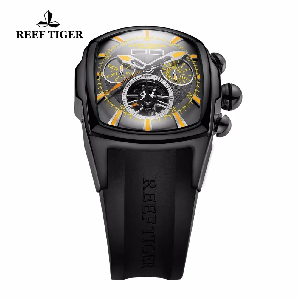 Reef Tiger/RT большие спортивные часы мужские Tourbillon резиновые автоматические механические светящиеся водонепроницаемые часы Relogio Masculino RGA3069