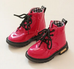 Ботинки martin для мальчиков и девочек; детские зимние ботинки; повседневное пальто; детская кожаная обувь с боковой молнией в стиле ретро; кожаные детские ботинки для мальчиков - Цвет: Красный