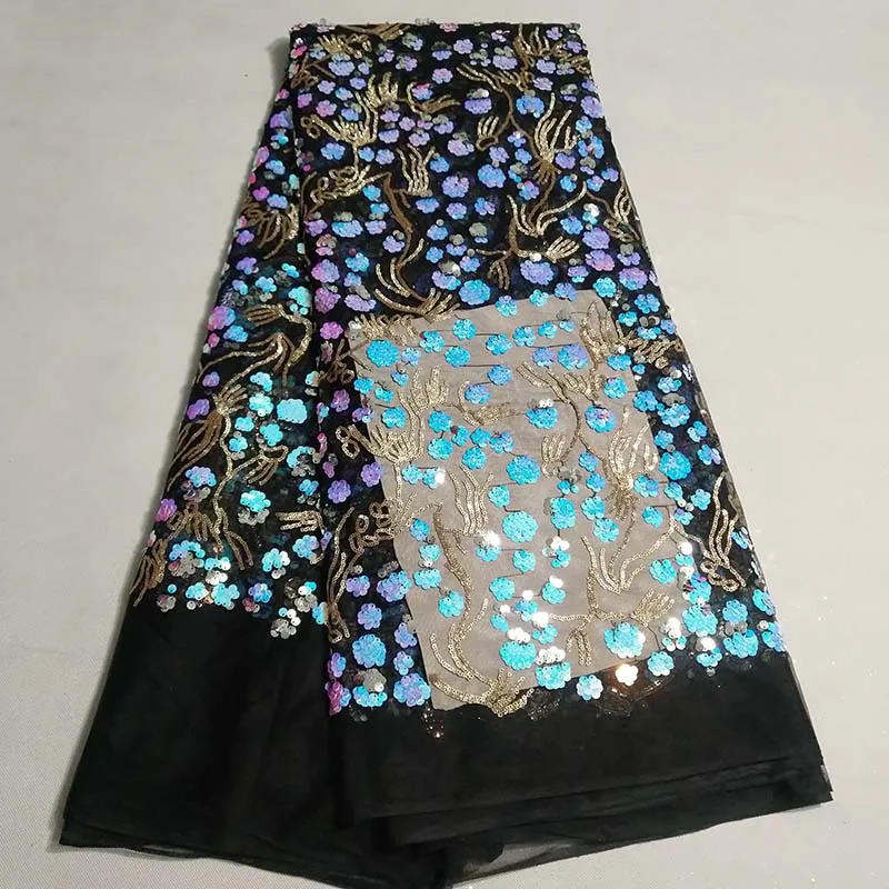 

2019 Latest African high quality sequence French Nigerian sequins net tulle mesh Swiss lace fabric for dress 5yards/lot