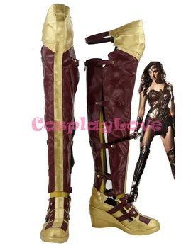 

Newest Custom Made American Movie Batman v Superman: Dawn of Justice Diana Prince Wonder Cosplay Shoes Long Boots For Halloween