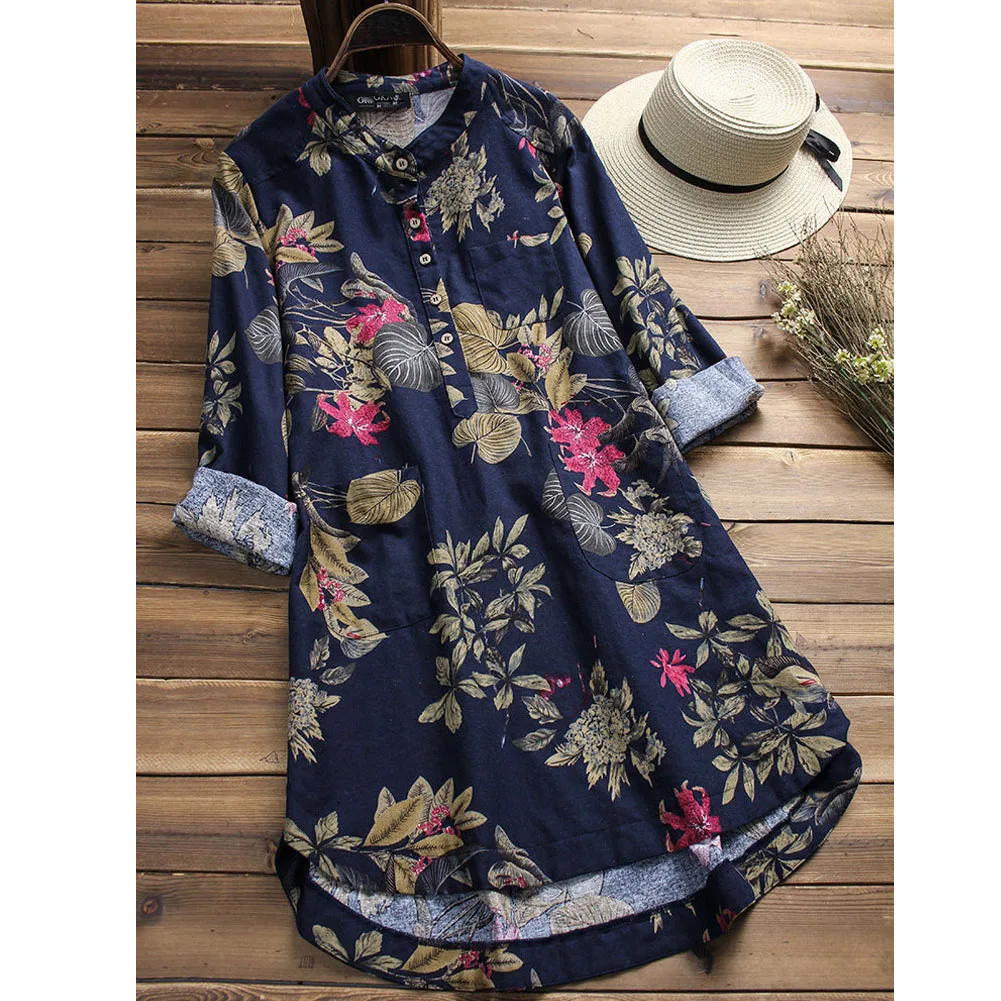 

Vintage Print TShirt Women Retro Floral T-Shirts O Neck Long-Sleeved Tee Top Casual Loose T Shirt Ladies Tunic Top