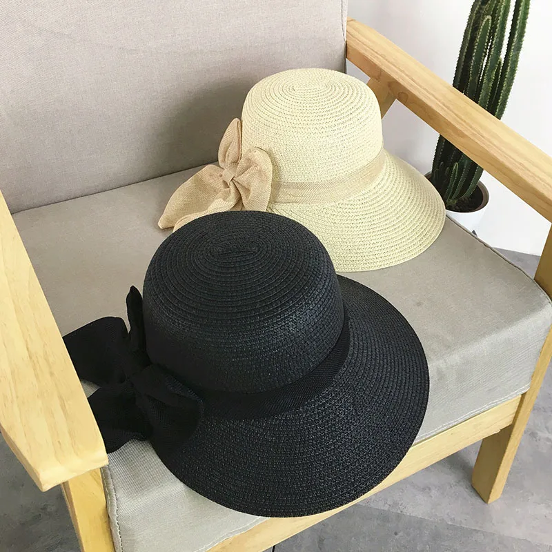 Summer Women Big Bow Wide Brim Straw Bucket Cap Ladies Floppy Beach Panama Hat Female Outdoor Casual Sun Caps CP0222 (1)