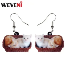 WEVENI акрил милый двойной котенок кошка серьги в виде корзин Висячие капли новые модные ювелирные изделия животных для женщин девочек подарок подвески Brincos