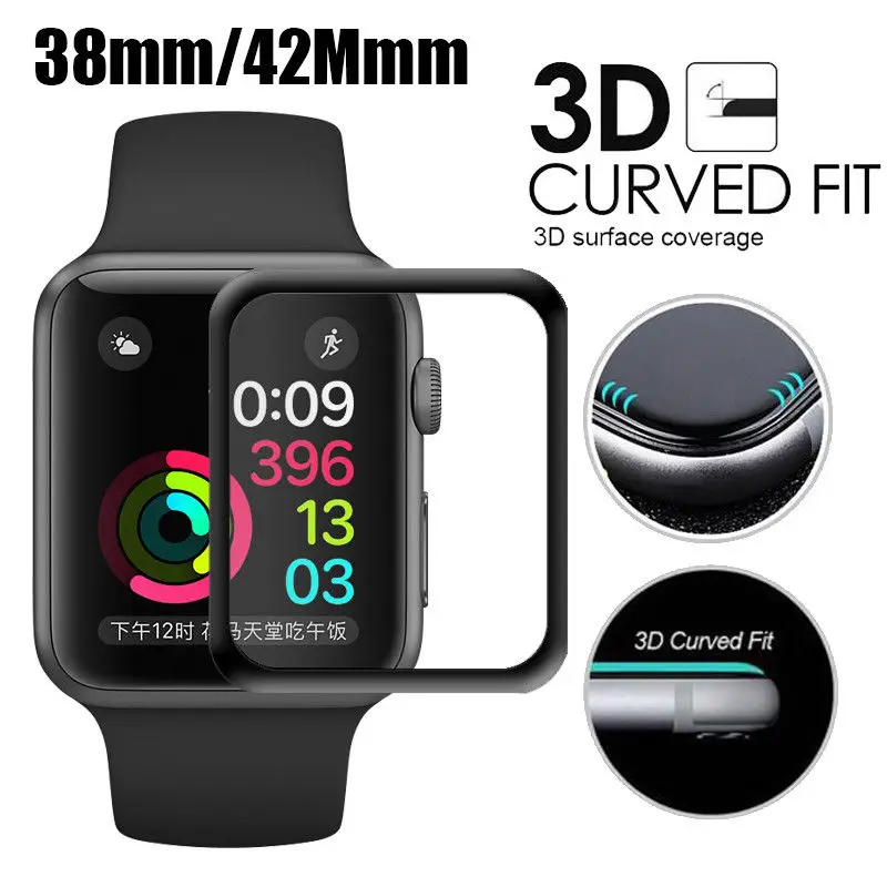 

Full Coverage Tempered Glass For Apple Watch Series 1 2 3 4D 3D Curved Surface Film Screen Protector For iWatch 38mm 42mm Guard